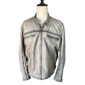 Wilsons Leather Mens Motorcycle Jacket Silver Gray Full Zip Size XL